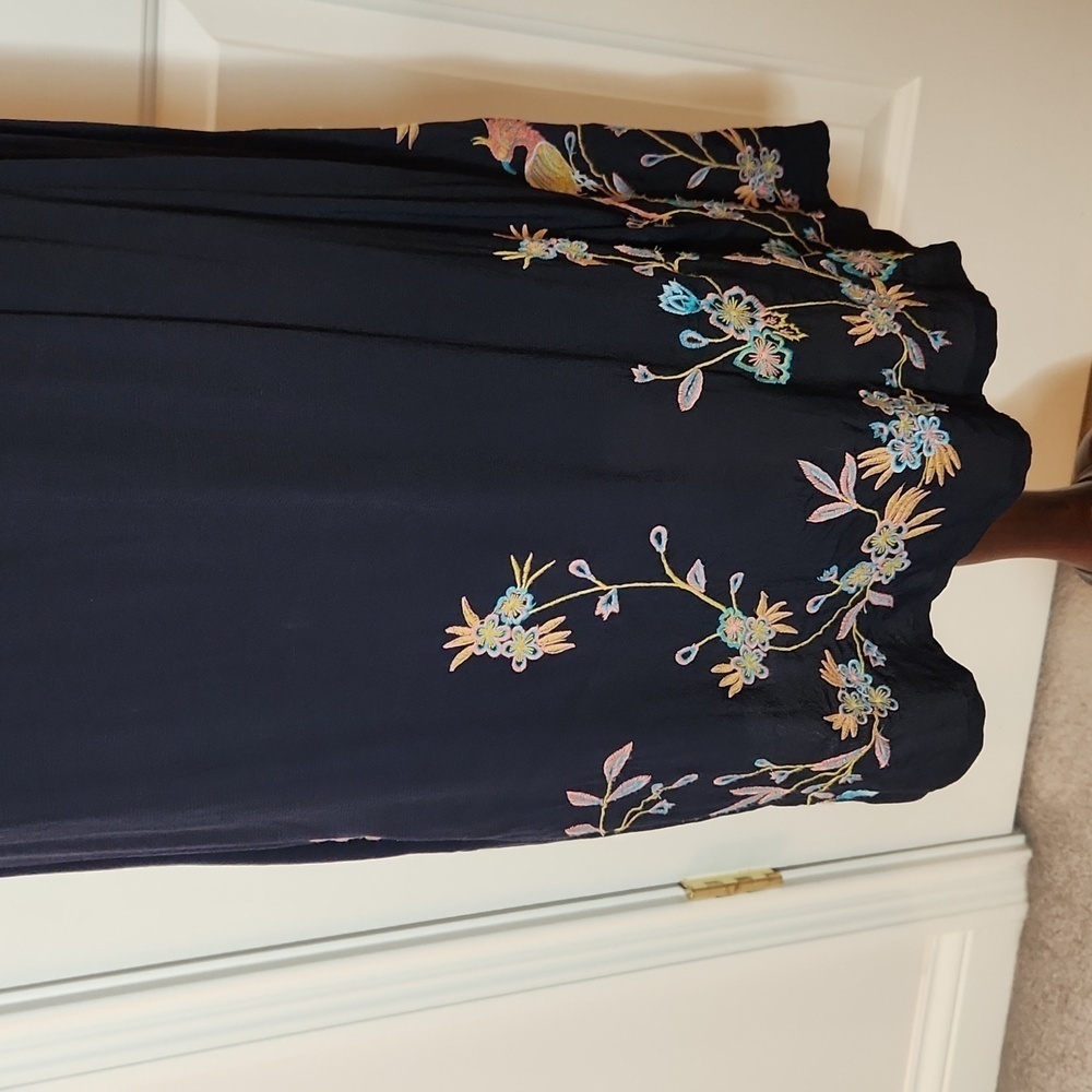 Loft Navy Blue Embroidered Floral Bird Norway Shift Dress  Size XS - Picture 7 of 11
